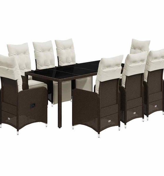 9-tlg. Garten-Bistro-Set mit Kissen Braun Poly Rattan
