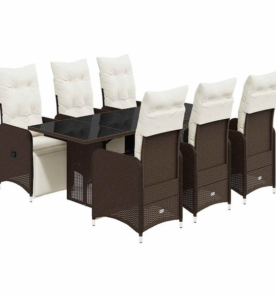 7-tlg. Garten-Bistro-Set mit Kissen Braun Poly Rattan