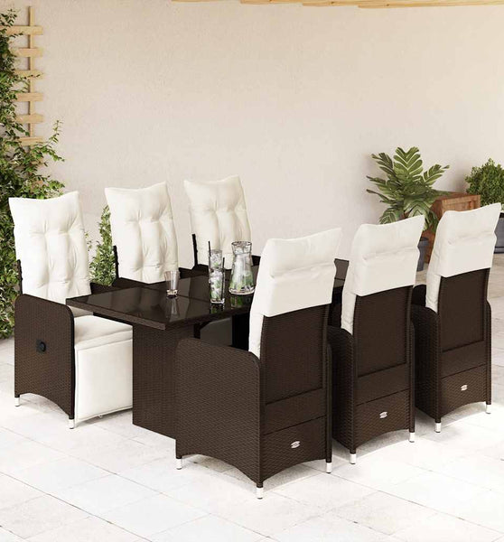 7-tlg. Garten-Bistro-Set mit Kissen Braun Poly Rattan