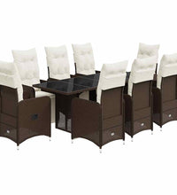9-tlg. Garten-Bistro-Set mit Kissen Braun Poly Rattan