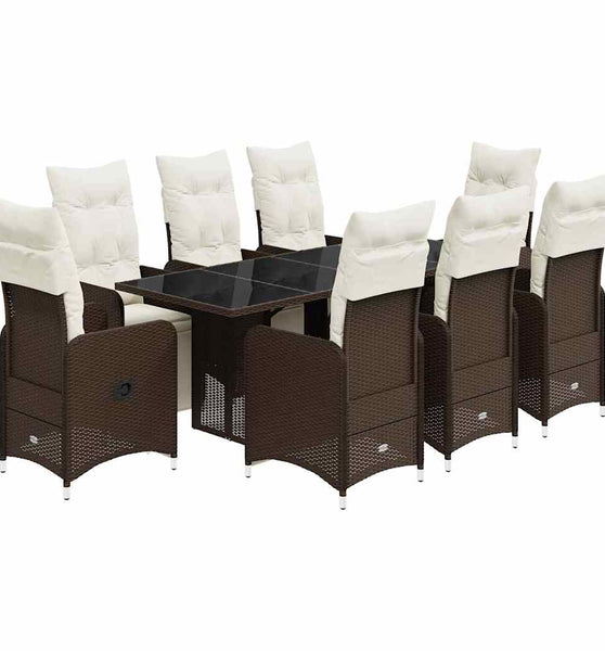 9-tlg. Garten-Bistro-Set mit Kissen Braun Poly Rattan