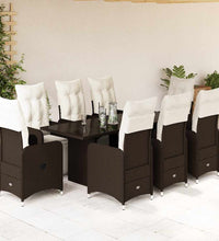 9-tlg. Garten-Bistro-Set mit Kissen Braun Poly Rattan