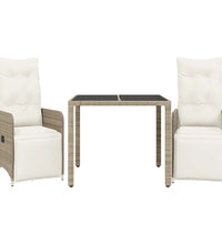 3-tlg. Garten-Bistro-Set mit Kissen Braun Poly Rattan