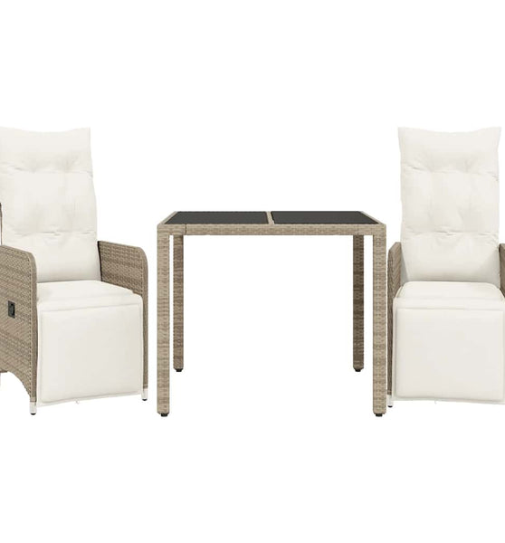 3-tlg. Garten-Bistro-Set mit Kissen Braun Poly Rattan