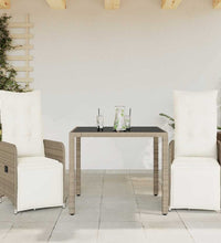 3-tlg. Garten-Bistro-Set mit Kissen Braun Poly Rattan