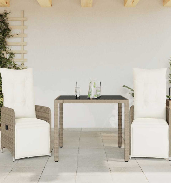 3-tlg. Garten-Bistro-Set mit Kissen Braun Poly Rattan