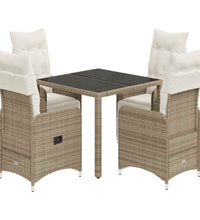 5-tlg. Garten-Bistro-Set mit Kissen Braun Poly Rattan