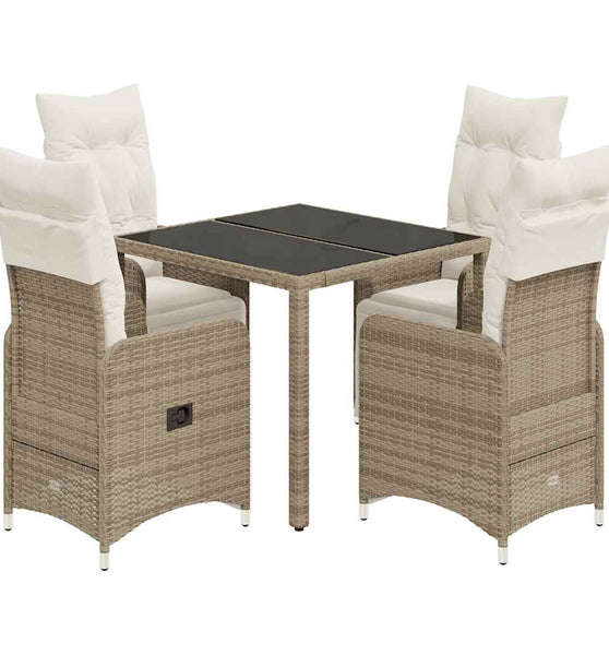 5-tlg. Garten-Bistro-Set mit Kissen Braun Poly Rattan