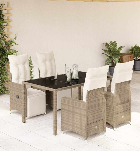 5-tlg. Garten-Bistro-Set mit Kissen Braun Poly Rattan