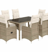 7-tlg. Garten-Bistro-Set mit Kissen Braun Poly Rattan