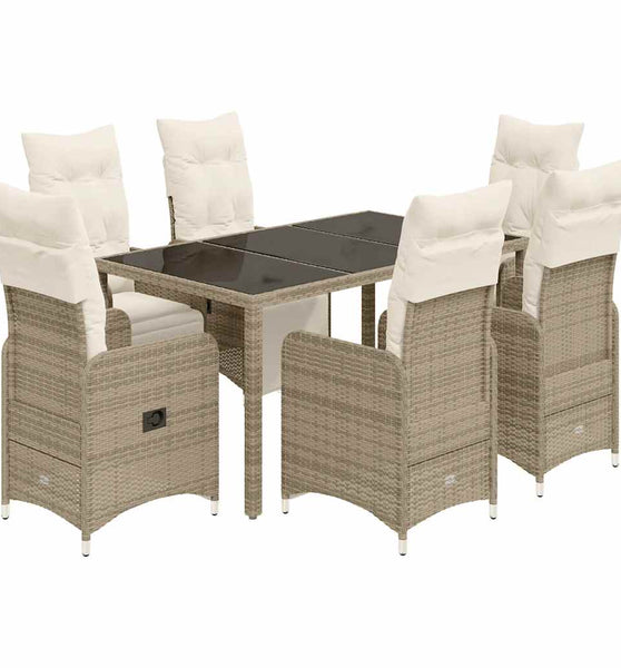 7-tlg. Garten-Bistro-Set mit Kissen Braun Poly Rattan