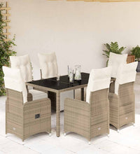 7-tlg. Garten-Bistro-Set mit Kissen Braun Poly Rattan