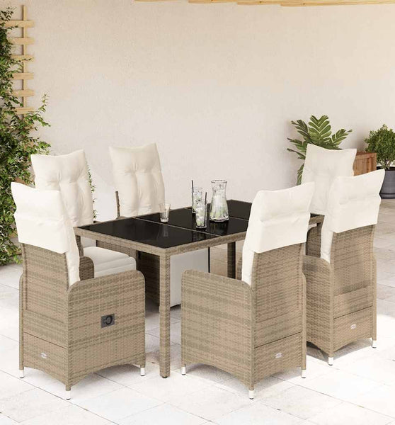 7-tlg. Garten-Bistro-Set mit Kissen Braun Poly Rattan