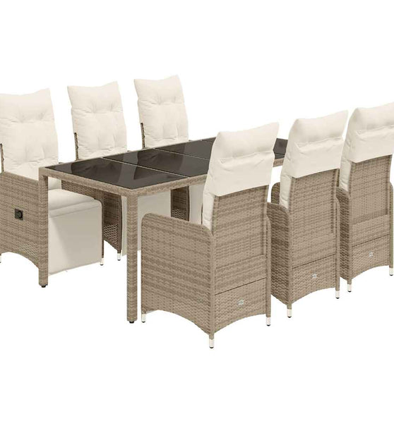 7-tlg. Garten-Bistro-Set mit Kissen Braun Poly Rattan