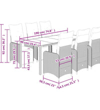 7-tlg. Garten-Bistro-Set mit Kissen Braun Poly Rattan