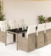 7-tlg. Garten-Bistro-Set mit Kissen Braun Poly Rattan