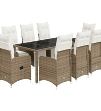 9-tlg. Garten-Bistro-Set mit Kissen Braun Poly Rattan