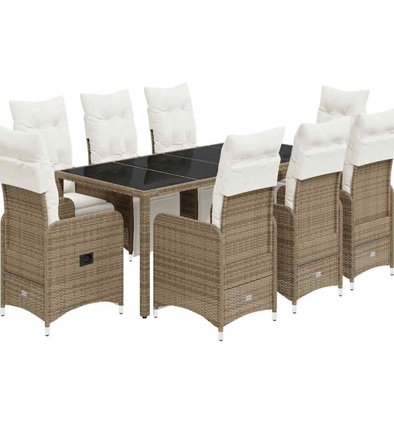 9-tlg. Garten-Bistro-Set mit Kissen Braun Poly Rattan