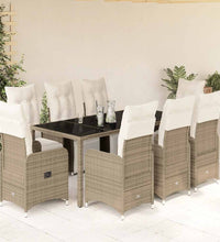 9-tlg. Garten-Bistro-Set mit Kissen Braun Poly Rattan