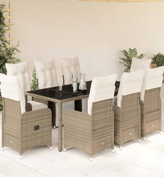 9-tlg. Garten-Bistro-Set mit Kissen Braun Poly Rattan