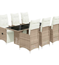 7-tlg. Garten-Bistro-Set mit Kissen Braun Poly Rattan