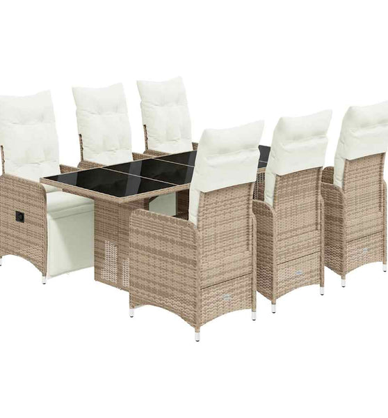 7-tlg. Garten-Bistro-Set mit Kissen Braun Poly Rattan
