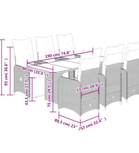 7-tlg. Garten-Bistro-Set mit Kissen Braun Poly Rattan
