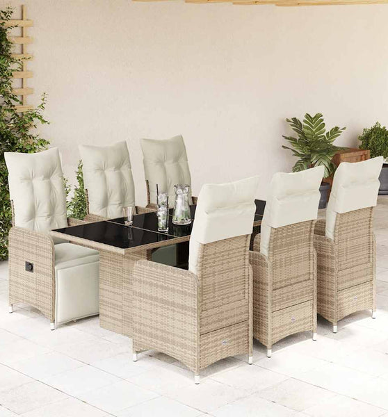 7-tlg. Garten-Bistro-Set mit Kissen Braun Poly Rattan