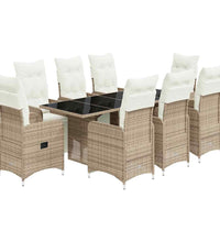9-tlg. Garten-Bistro-Set mit Kissen Braun Poly Rattan