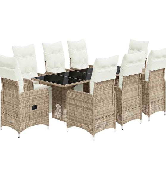 9-tlg. Garten-Bistro-Set mit Kissen Braun Poly Rattan