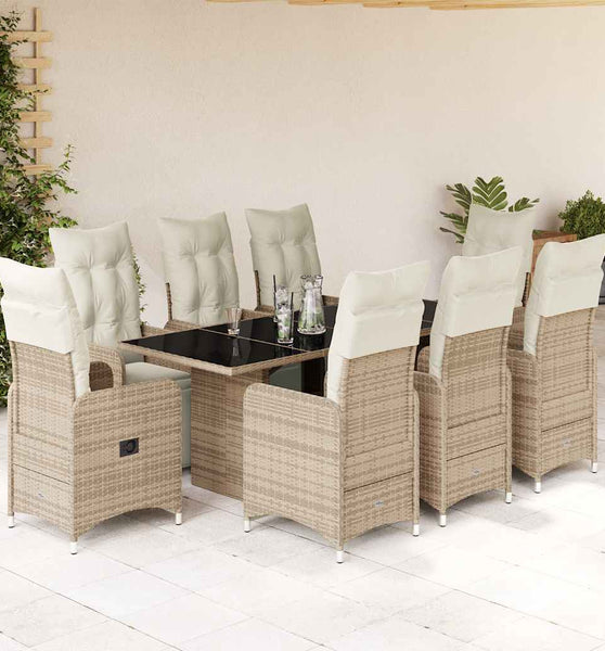 9-tlg. Garten-Bistro-Set mit Kissen Braun Poly Rattan