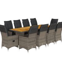 11-tlg. Garten-Bistro-Set mit Kissen Grau Poly Rattan
