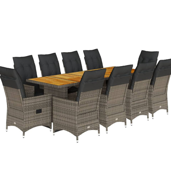 11-tlg. Garten-Bistro-Set mit Kissen Grau Poly Rattan