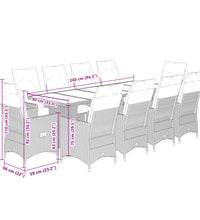 11-tlg. Garten-Bistro-Set mit Kissen Grau Poly Rattan