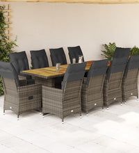 11-tlg. Garten-Bistro-Set mit Kissen Grau Poly Rattan