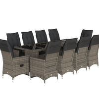 11-tlg. Garten-Bistro-Set mit Kissen Grau Poly Rattan