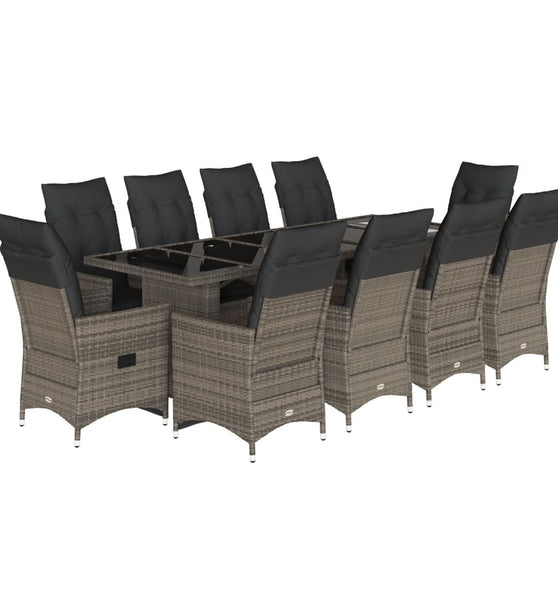11-tlg. Garten-Bistro-Set mit Kissen Grau Poly Rattan