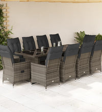 11-tlg. Garten-Bistro-Set mit Kissen Grau Poly Rattan