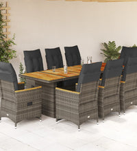 9-tlg. Garten-Bistro-Set mit Kissen Grau Poly Rattan