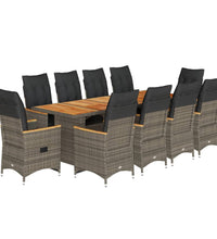11-tlg. Garten-Bistro-Set mit Kissen Grau Poly Rattan