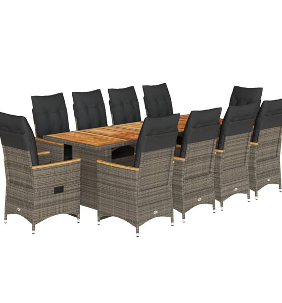 11-tlg. Garten-Bistro-Set mit Kissen Grau Poly Rattan