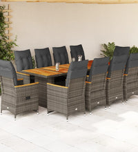 11-tlg. Garten-Bistro-Set mit Kissen Grau Poly Rattan