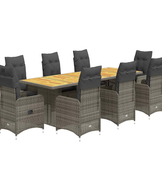 9-tlg. Garten-Bistro-Set mit Kissen Grau Poly Rattan