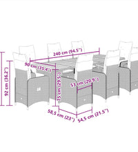 9-tlg. Garten-Bistro-Set mit Kissen Grau Poly Rattan