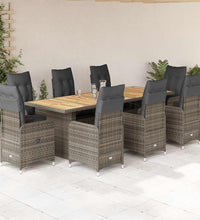 9-tlg. Garten-Bistro-Set mit Kissen Grau Poly Rattan