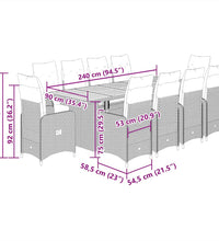 11-tlg. Garten-Bistro-Set mit Kissen Grau Poly Rattan