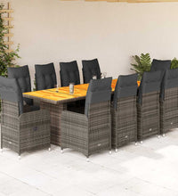 11-tlg. Garten-Bistro-Set mit Kissen Grau Poly Rattan