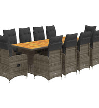 11-tlg. Garten-Bistro-Set mit Kissen Grau Poly Rattan