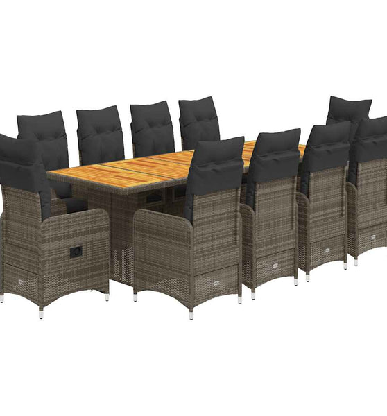 11-tlg. Garten-Bistro-Set mit Kissen Grau Poly Rattan