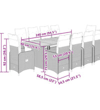 11-tlg. Garten-Bistro-Set mit Kissen Grau Poly Rattan